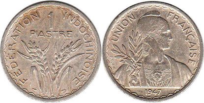 монета Французский Индокитай 1 пиастр 1947