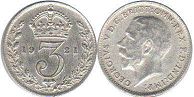 монета Великобритания 3 пенса 1921