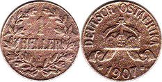 монета Германская Восточная Африка 1 геллер 1907