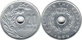 монета Греция 20 лепт 1969