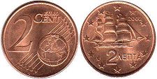 монета Греция 2 евро цента 2002