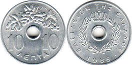 монета Греция 10 лепт 1966