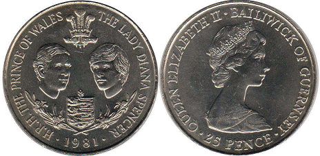 монета Гернси 25 пенсов 1981
