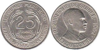 монета Гвинея 25 франков 1962
