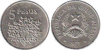монета Гвинея-Биссау 5 песо 1977