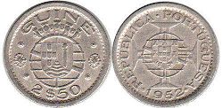 монета Португальская Гвинея 2,5 эскудо 1952