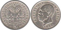 монета Гаити 5 сантимов 1906