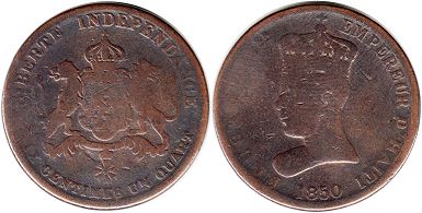 монета Гаити 6 1/4 сантима 1850