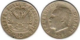 монета Гаити 10 сантимов 1958