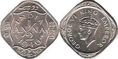 монета Британская Индия 1/2 анны 1946