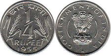 монета Индия 1/4 рупии 1955