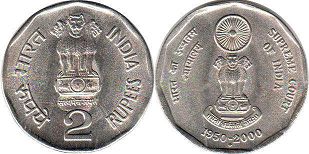 монета Индия 2 рупии 2000