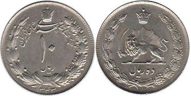 монета Иран 10 риалов 1963