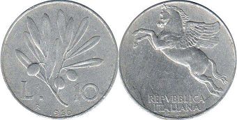 монета Италия 10 лир 1950