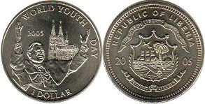 монета Либерия 1 долларr 2005