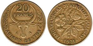 монета Мадагаскар 20 франков 1971