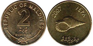монета Мальдивы 2 руфии 2007