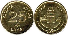 монета Мальдивы 25 лаари 2008