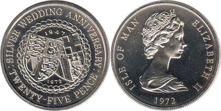 монета Остров Мэн 25 пенсов 1972