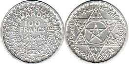монета Марокко 100 франков 1953