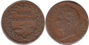 монета Монако 5 сантимов 1837