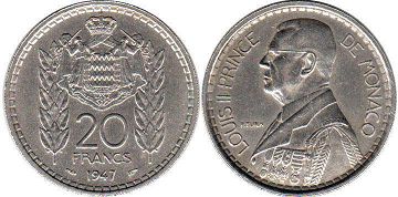 монета Монако 20 франков 1947