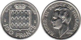 монета Монако 100 франков 1956