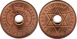 монета Нигерия 1/2 пенни 1959