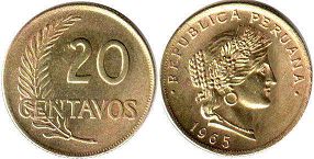 монета Перу 20 сентаво 1965
