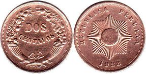 монета Перу 2 сентаво 1933
