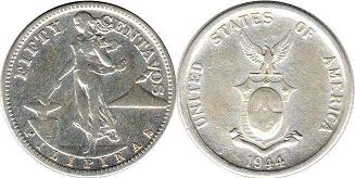 монета Филиппины 50 сентаво 1944