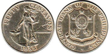монета Филиппины 50 сентаво 1958