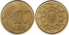 монета Португалия 10 евро центов 2002