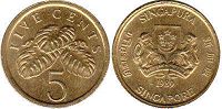 монета Сингапур 5 центов 1989
