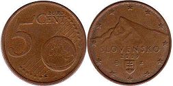 монета Словакия 5 евро центов 2009