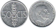 монета Испания 50 сентимо 1966 (1969)