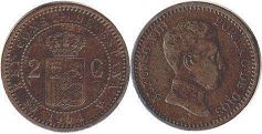 монета Испания 2 сентимо 1904
