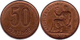 монета Испания 50 сентимо 1937