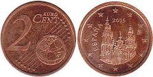 монета Испания 2 евро цента 2015