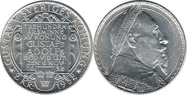 монета Швеция 2 кроны 1932