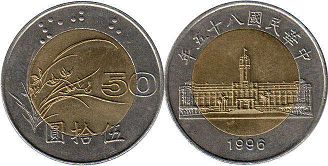 монета Тайвань 50 юаней 1996