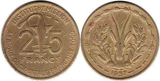 монета Того 25 франков 1957
