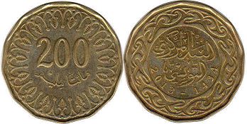 монета Тунис 200 миллимов 2013