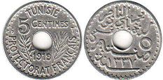 монета Тунис 5 сантимов 1919