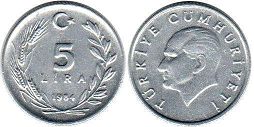 монета Турция 5 лир 1984