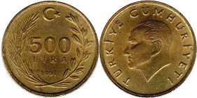 монета Турция 500 лир 1991