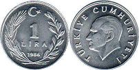 монета Турция 1 лира 1986