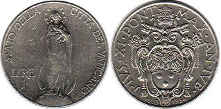 монета Ватикан 1 лира 1933-34