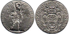 монета Ватикан 50 чентезими 1936
