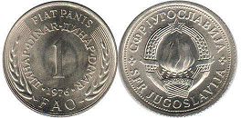 монета Югославия 1 динар 1976